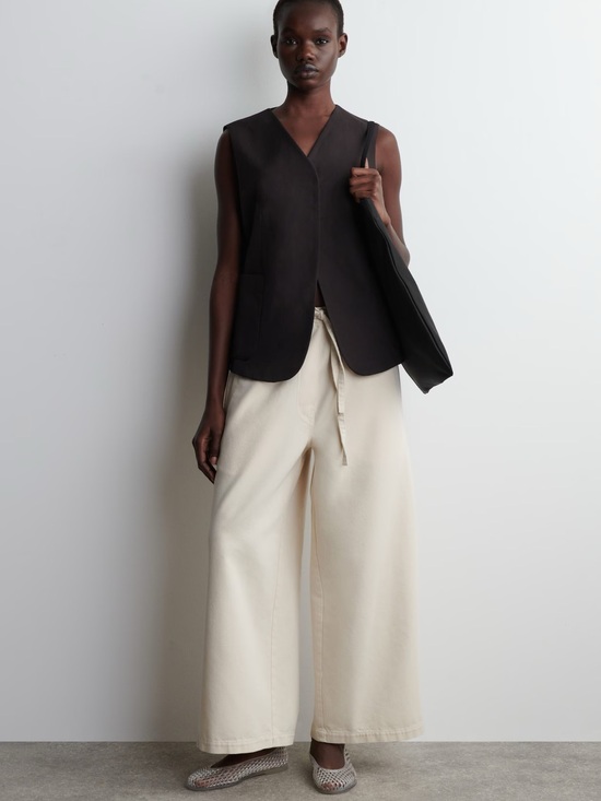 COS Pants - COS Cropped Denim Wide-leg Pants Ecru